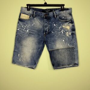 Play clothes men distressed jean shorts 38 urban y2k paint splatter streetwear